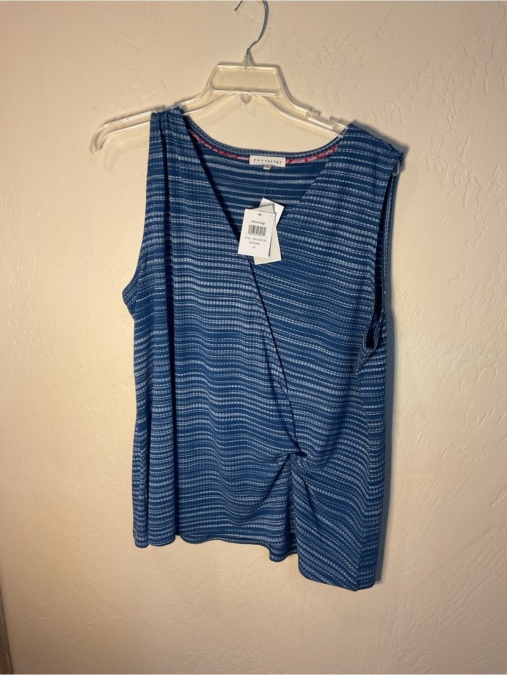 Blue Striped Knot-Front Sleeveless Top 3X by retrology